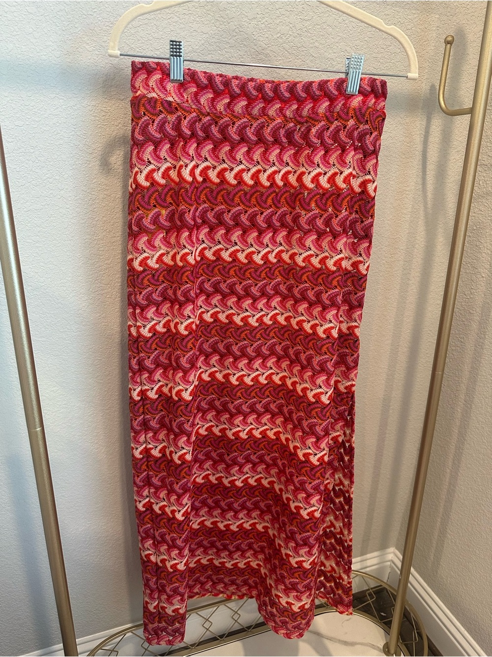 Maaji NWT Pink Multi-Color Crochet Maxi Skirt size medium